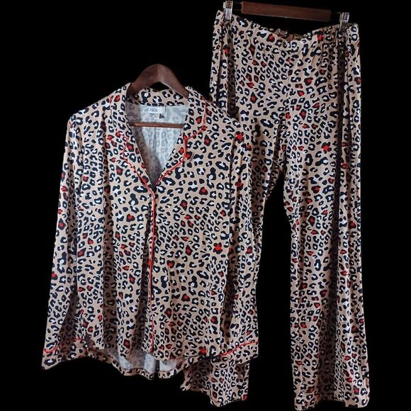 Nordstrom Rack Women Top Pants Cheetah Leopard 2pc Soft PJ's Sleepwear Set Sz L - Picture 1 of 10